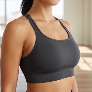 Zella Sports Bra Women Large Charcoal Gray Seamless Multi-Strap Racerback Padded